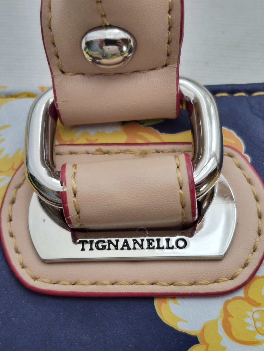 Tiganello Navy Floral Leather Tote - Picture 11 of 15